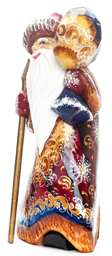 240 mm Santa Claus with a Magic Staff and a Bag Carved Wood Hand Painted Collectible Figurine  (by Igor Carved Wooden Figures Studio)