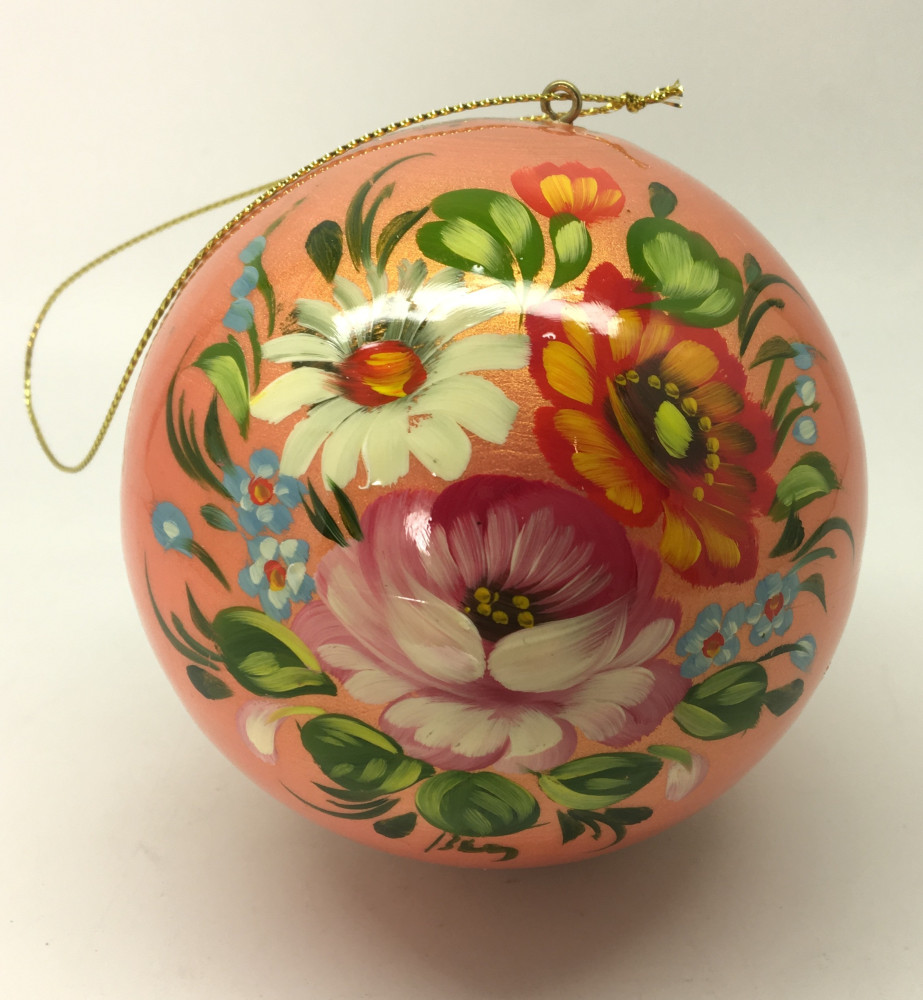 U Large Christmas Wooden Ball Handpainted in Zhostovo Russia different color