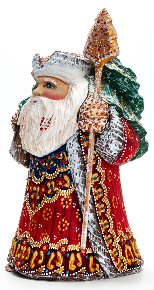 220 mm Santa with a Magic Staff and a Bag Carved Wood Hand Painted Collectible Figurine  (by Natalia Nikitina Workshop)