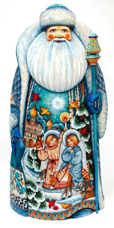 320 mm Santa Claus Hand Carved Wooden Statue with painted picture Angels welcoming Christmas  (by Sergey Christmas Workshop)