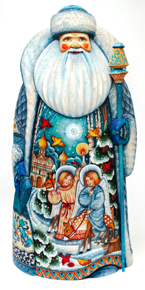 320 mm Santa Claus Hand Carved Wooden Statue with painted picture Angels welcoming Christmas  (by Sergey Christmas Workshop)