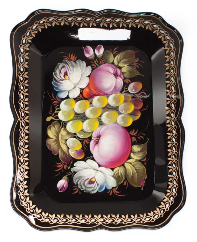 255x330 mm Zhostovo Patterns hand painted and lacquered by Lopatina Metal Forged Tray (by Lada Crafts)