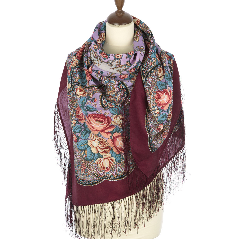 Shop Double-Thread Woolen Yarn Scarves with Silk Fringe 135x135 cm Платок «Розовые дали» online at Skazka.site | Eligible for fast shipping and free returns. Платок «Розовые дали»