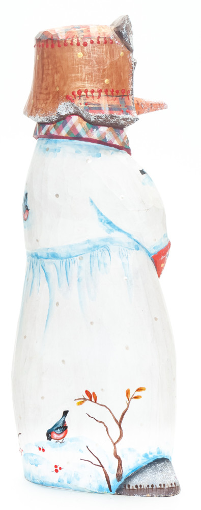 230 mm Snowman with a Broom hand painted wooden figurine (by Natalia Nikitina Workshop)