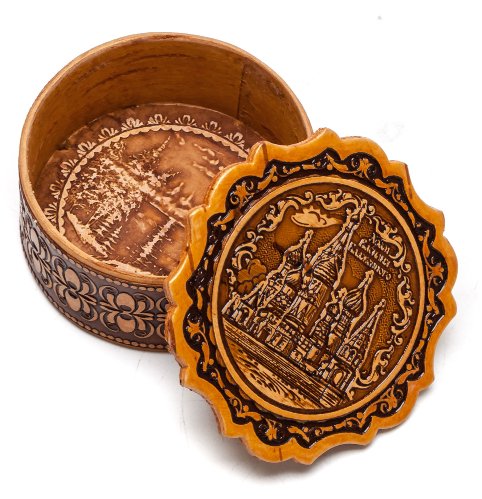 d 60 mm Saint Basil Cathedral hand made Birchbark Jewelry Box (by Maxim Birch)
