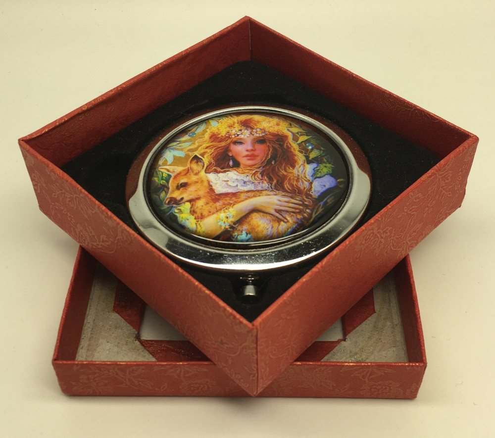 Compact Mirror with Girl and Baby Deer