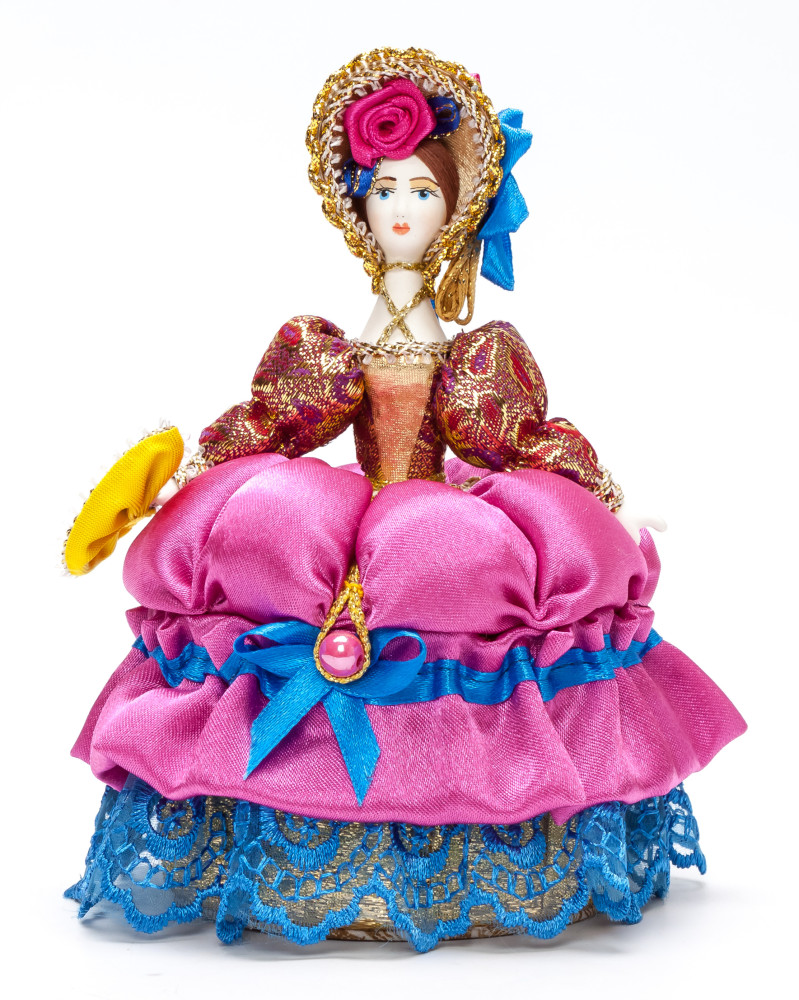 Girl with Fan in a nice Hat and dress of the 18th century style hand-sewn Doll with Jewelry Box (by Le Russe)