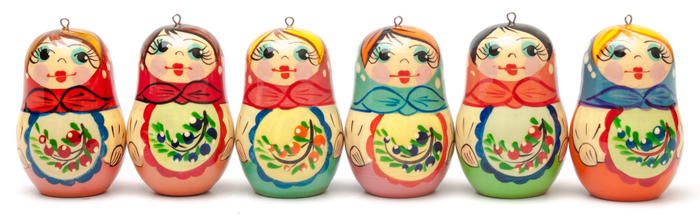 220x70 mm Russian Christmas Tree Ornaments set of 6 pcs (by Andrey Studio)