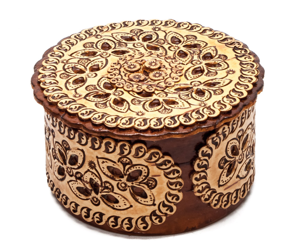d 60 mm Siberian Patterns hand made Birchbark Jewelry Box (by Maxim Birch)