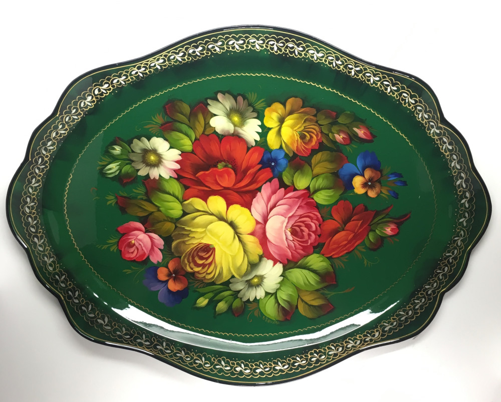 U 440x360 Zhostovo Hand Painted Metal Tray