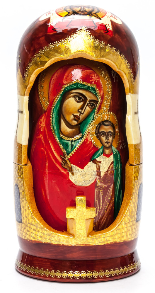 200 mm Kazanskaya Godmother hand painted wooden Matryoshka doll 5 pcs (by Ludmila Icon Paintings)