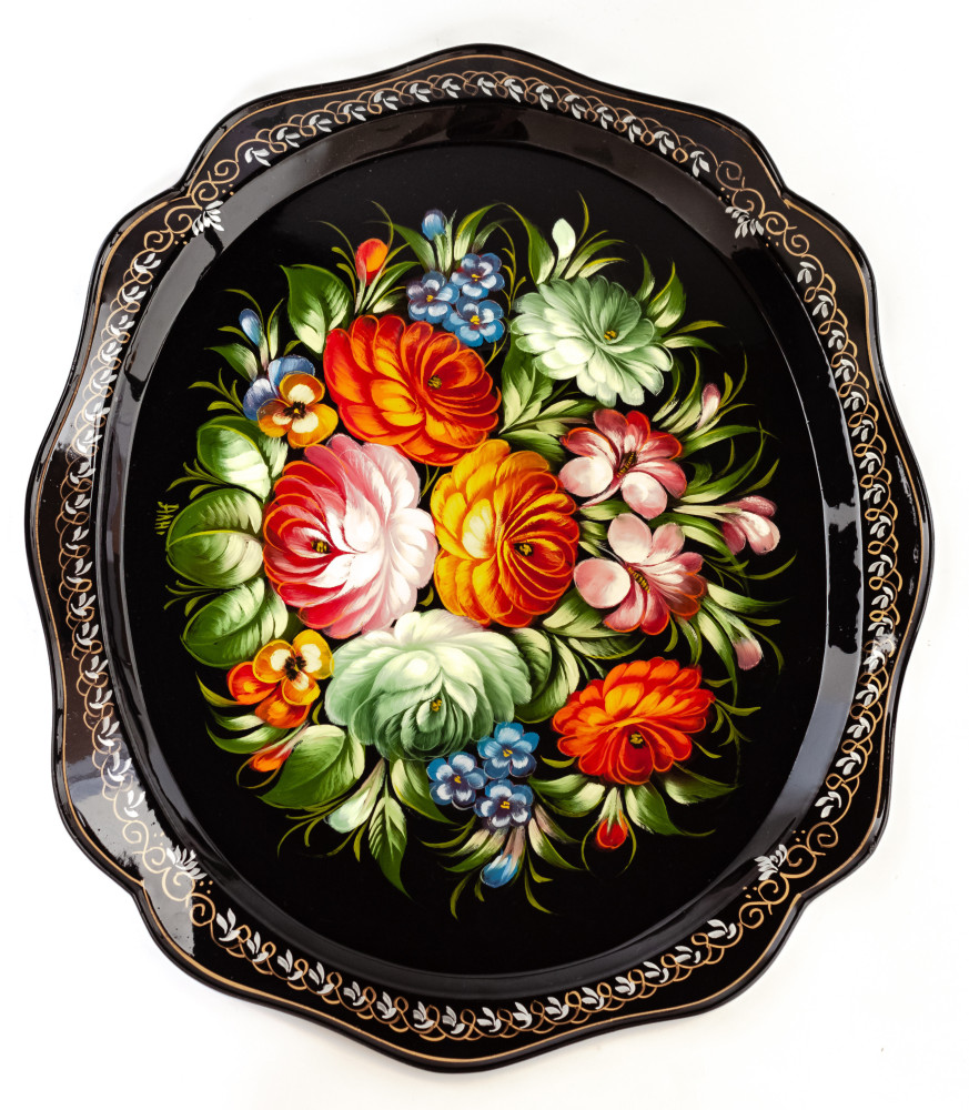 310x380 mm Zhostovo Patterns hand painted and lacquered  Metal Forged Tray (by Lada Crafts)