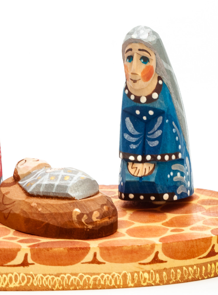 Nativity Set of 4 handpainted Carving Wooden Figures with Flying Angel