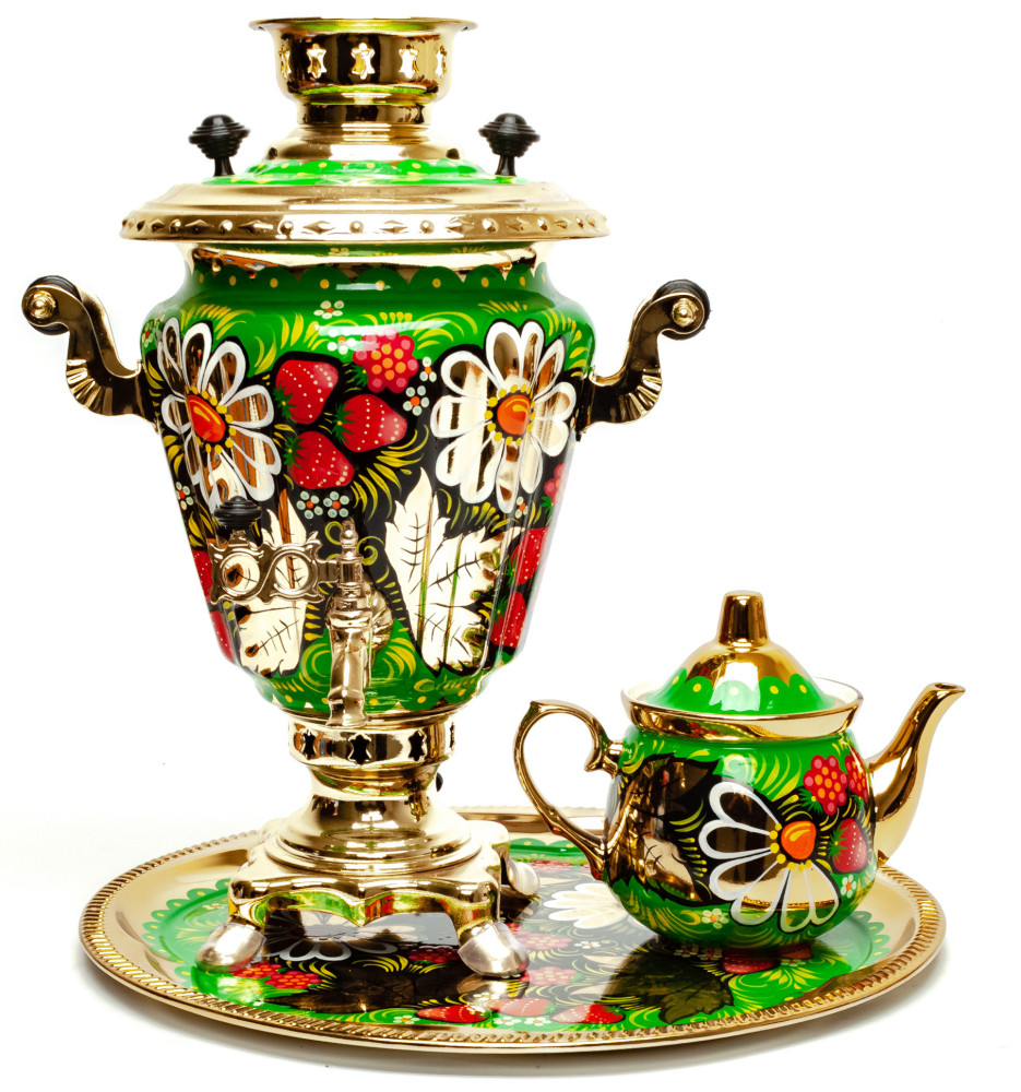 Daisies Hand Painted Electric Samovar Kettle&nbsp;with Teapot and Tray