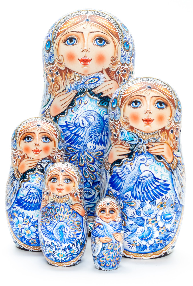 130 mm Ghzel hand painted Matryoshka 5 pcs (by Galina Ulianova)