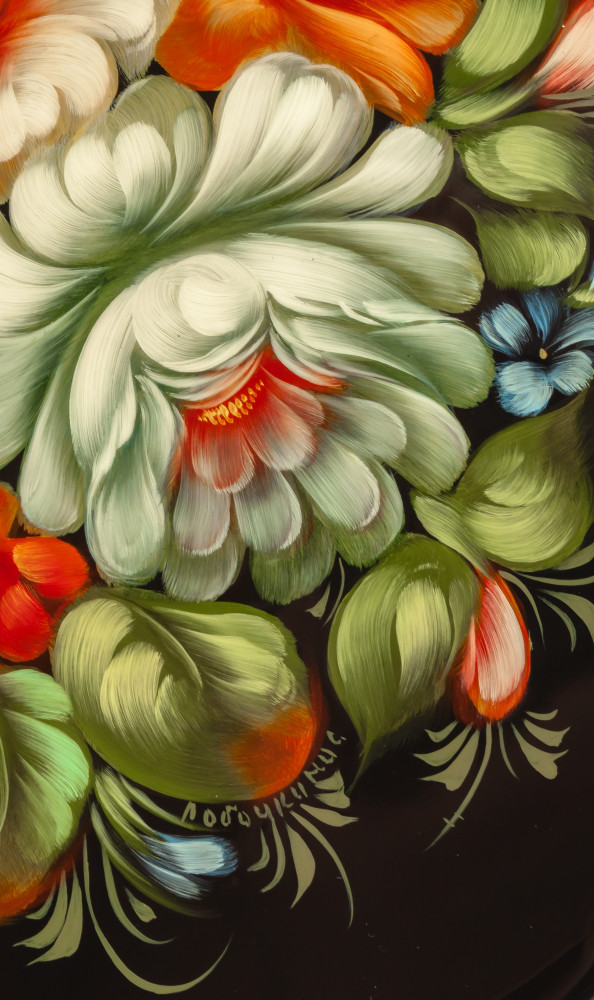 255x330mm Zhostovo Patterns hand painted by Lobachkina and lacquered Metal Forged Tray (by Lada Crafts)