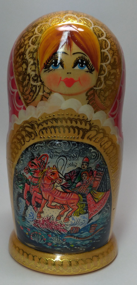 180 mm Russian Troika handpainted Wooden Matryoshka Doll 5 pcs (by Valery Crafts)