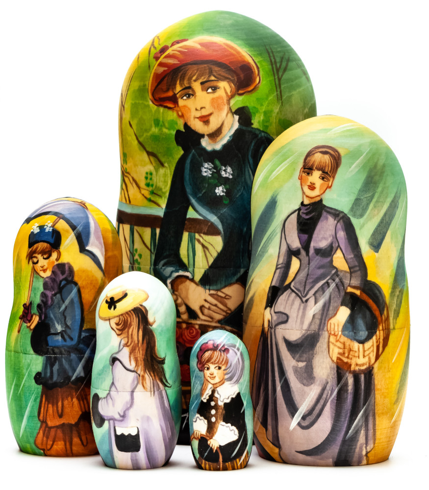 180 mm Two Sisters (On the Terrace) by Renoir hand painted on wooden Matryoshka doll 5 pcs (by Alexander Famous Paintings Studio)