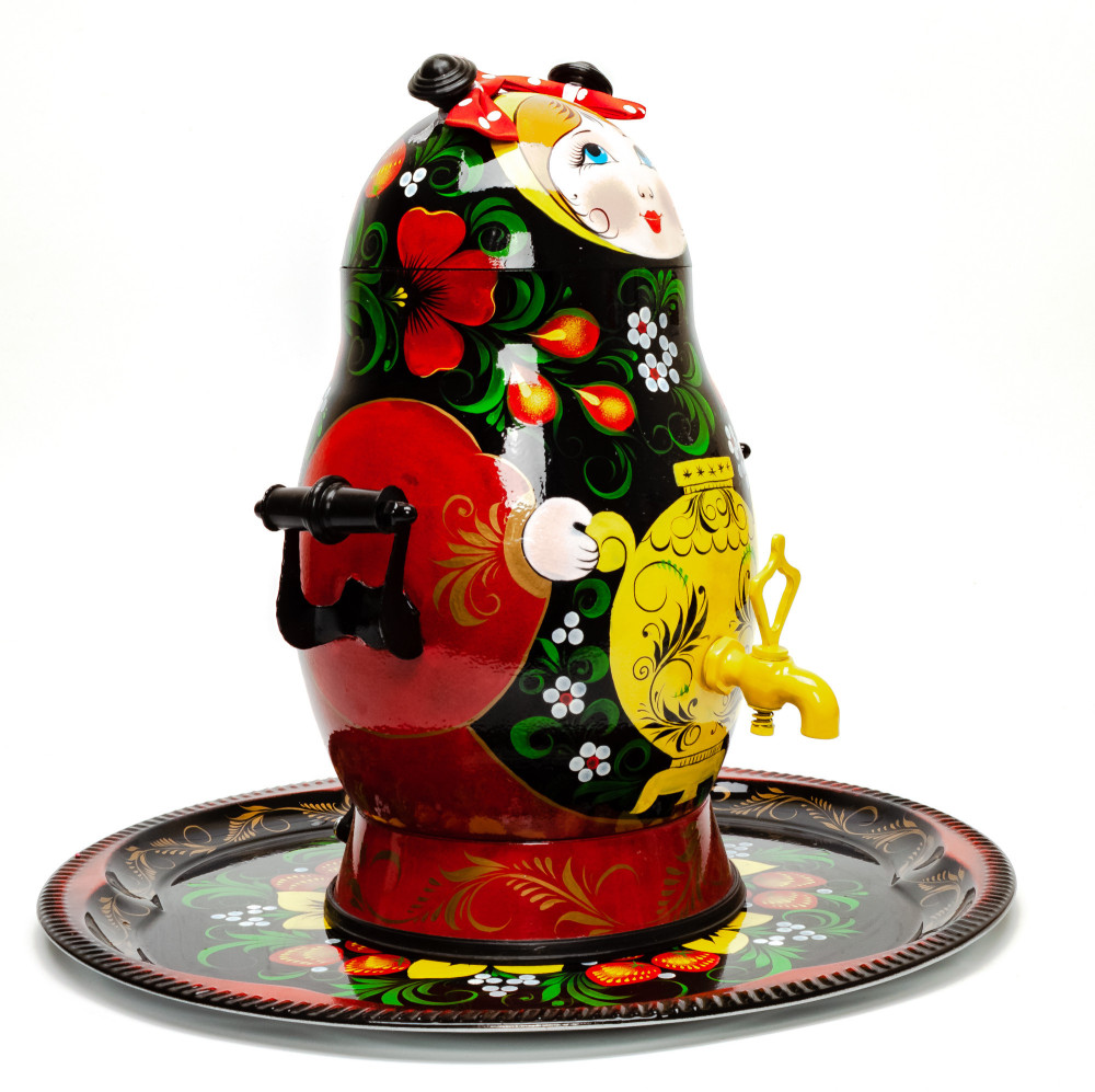Matryoshka Electric Samovar Kettle Golden with Teapot and Tray