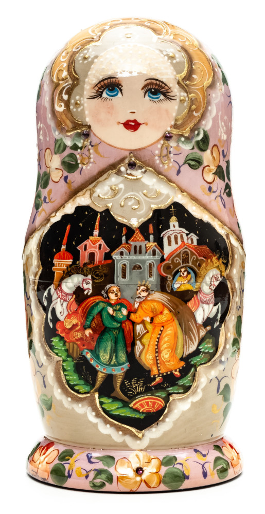 180 mm Princess Smile hand painted on Wooden Matryoshka doll 5 pcs (by A Studio)