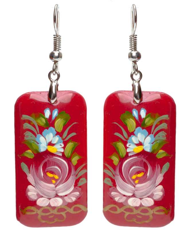20x35mm Zhostovo wooden Earrings (by Lada Workshop)