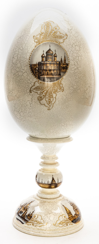 320 mm Moscow hand painted on red colored wooden Egg with standby (by Tatiana Crafts)