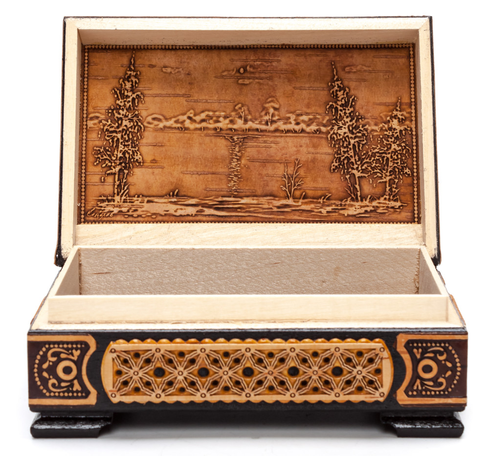 120x85 mm Moscow hand made Birchbark Jewelry Box (by Maxim Birch)