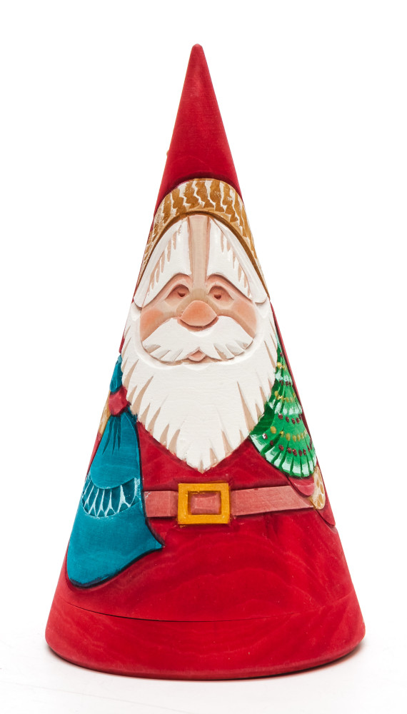 150 mm Santa Claus Hand Carved and Painted Matryoshka Pyramide shape 3 pcs inside (by Sergey Carved Wooden Dolls Studio)