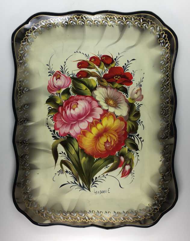 Zhostovo Hand Painted Metal Tray