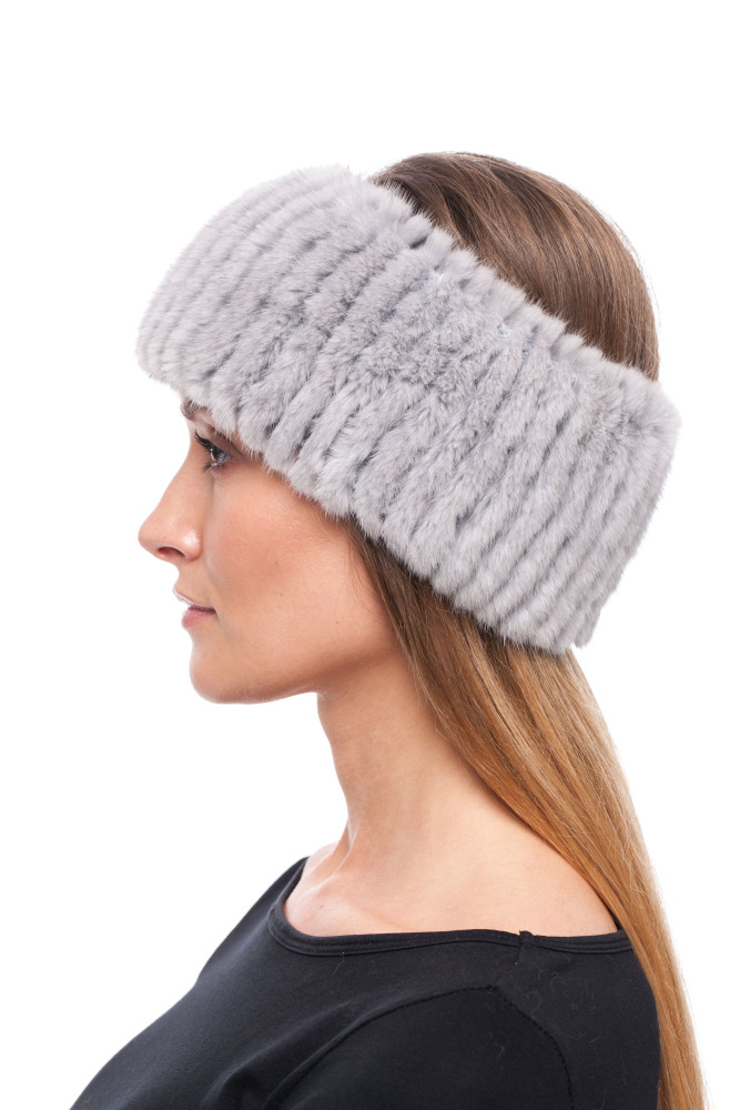 Grey Knitted Mink Fur Headband