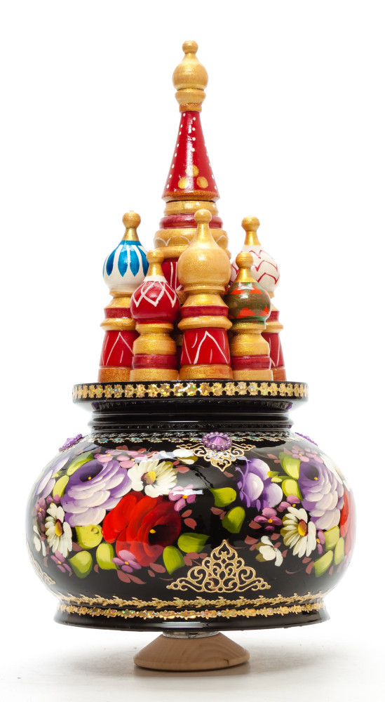 280 mm Saint Basil's Cathedral Zhostovo Art hand painted Wooden Music Box (by Nightingale Crafts)