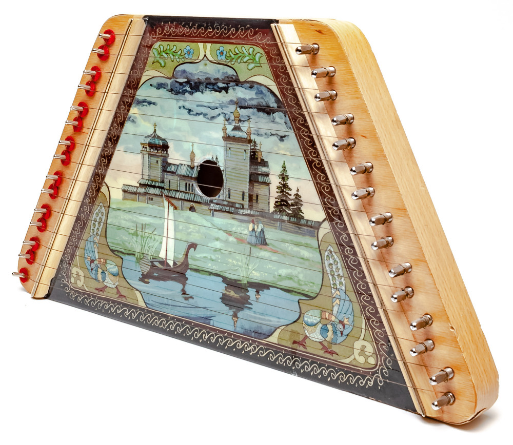 Russian Ancient City hand painted wooden multi string Gusli (by Gusli Studio)