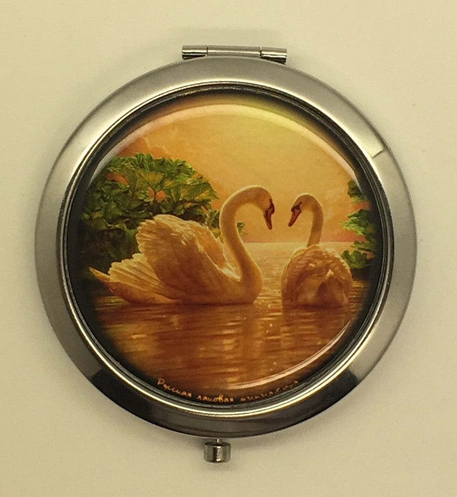 Compact MIrror with Two Swans