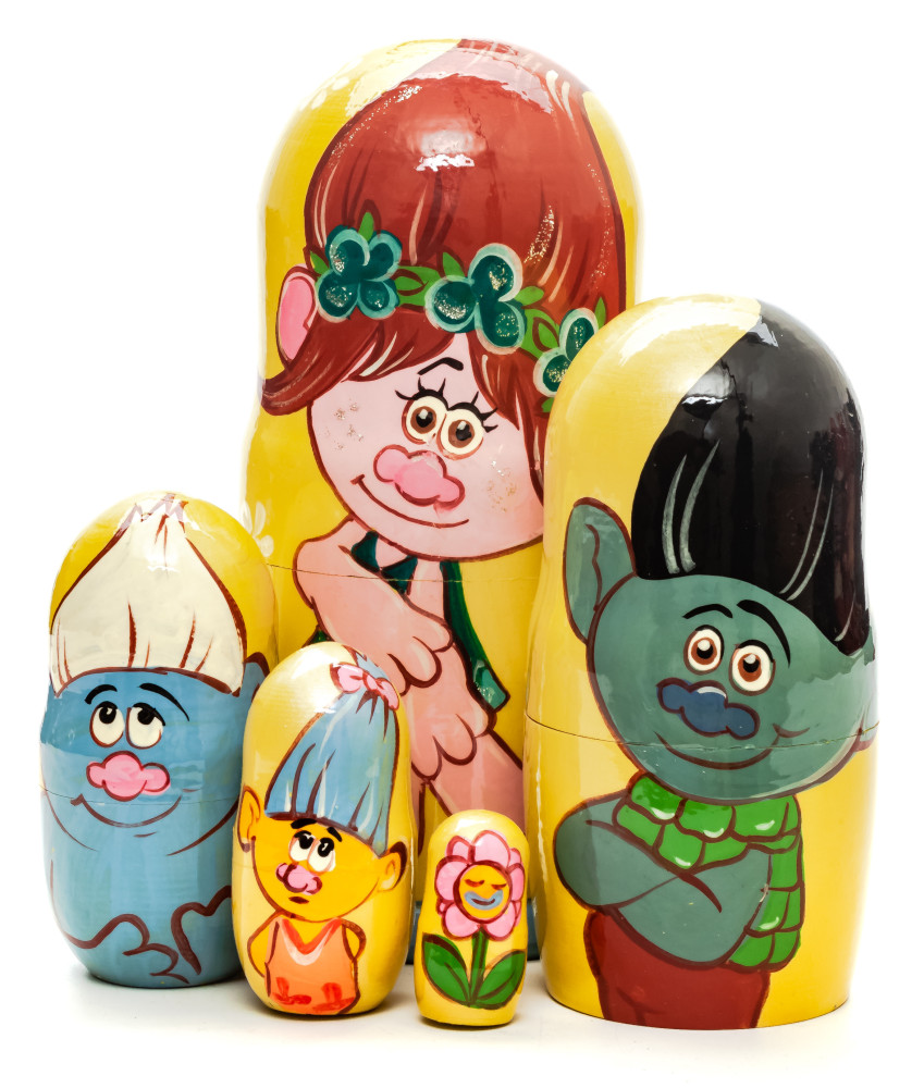 180mm Trolls Hand Painted Matryoshka Doll 5 pcs (by Konstantin Studio)