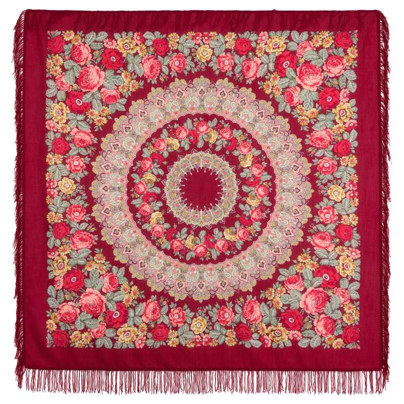 146x146 mm Prayer Woolen Shawl with Woolen Fringe Pavlovo Posad Manufactory