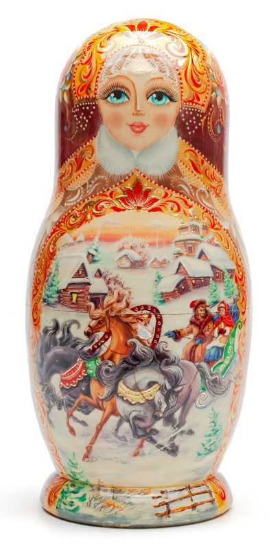 200 mm Russian Winter Troika hand painted Wooden Matryoshka doll 5 pcs (by A Studio)