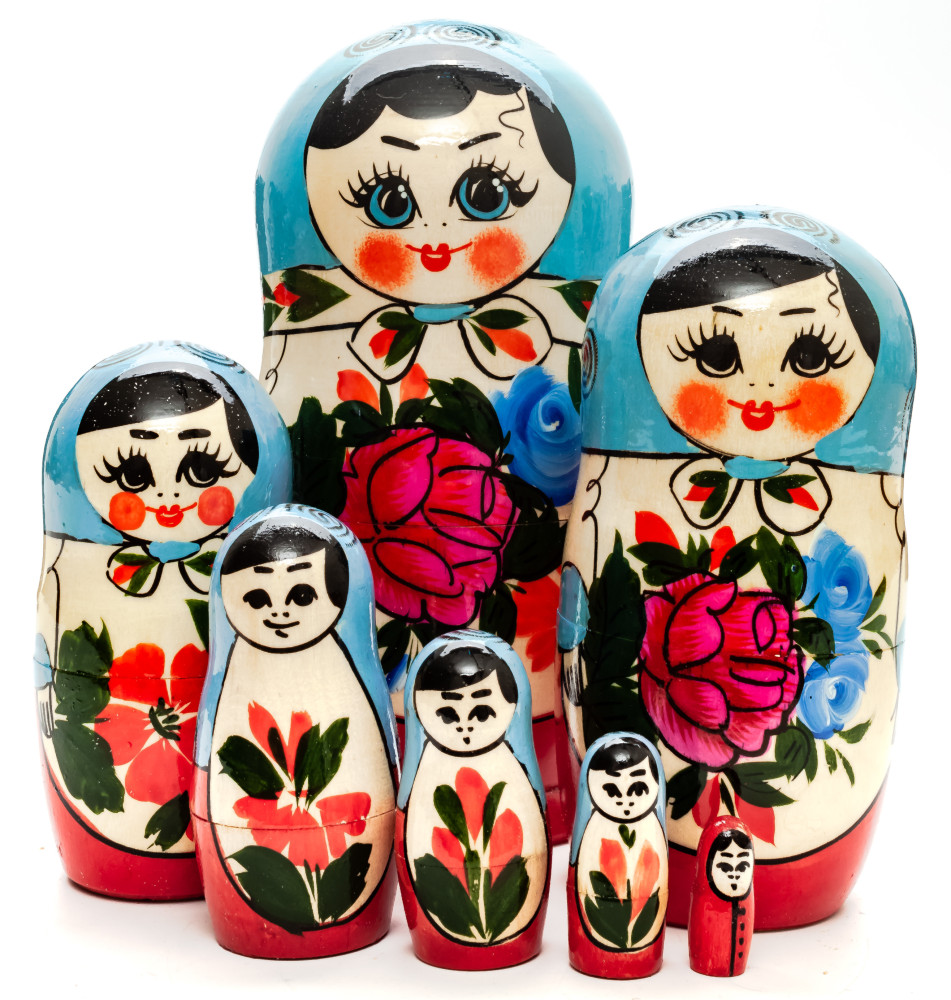 170 mm Blue Head Semenovskaya Hand Painted Wooden Russian Matryoshka Nesting Doll 7 pcs inside (by Ivan Studio)