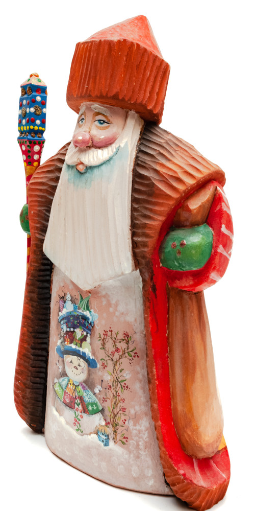 240 mm Santa with a Magic Staff Carved Wood Hand Painted Collectible Figurine (by Igor Carved Wooden Figures Studio)