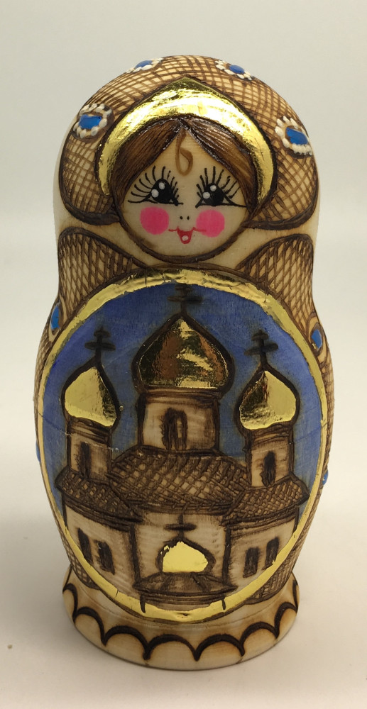 U Small Burnt Wood Matrypshka Doll