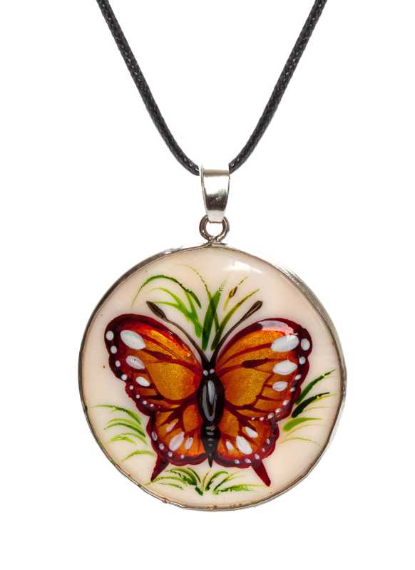d40 mm Buiterfly hand painted Nacre Pendant (by Tatiana Shkatulka Crafts)