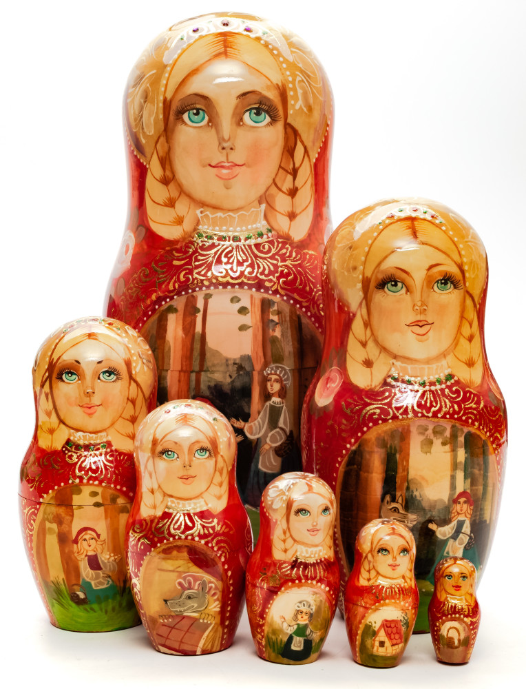 Shop Exclusive Nesting Dolls 260mm The Red Hood hand painted Matryoshka round Doll 7pcs (by Golden Cockerel) online at Skazka.site | Eligible for fast shipping and free returns. 260mm The Red Hood hand painted Matryoshka round Doll 7pcs (by Golden Cockerel)