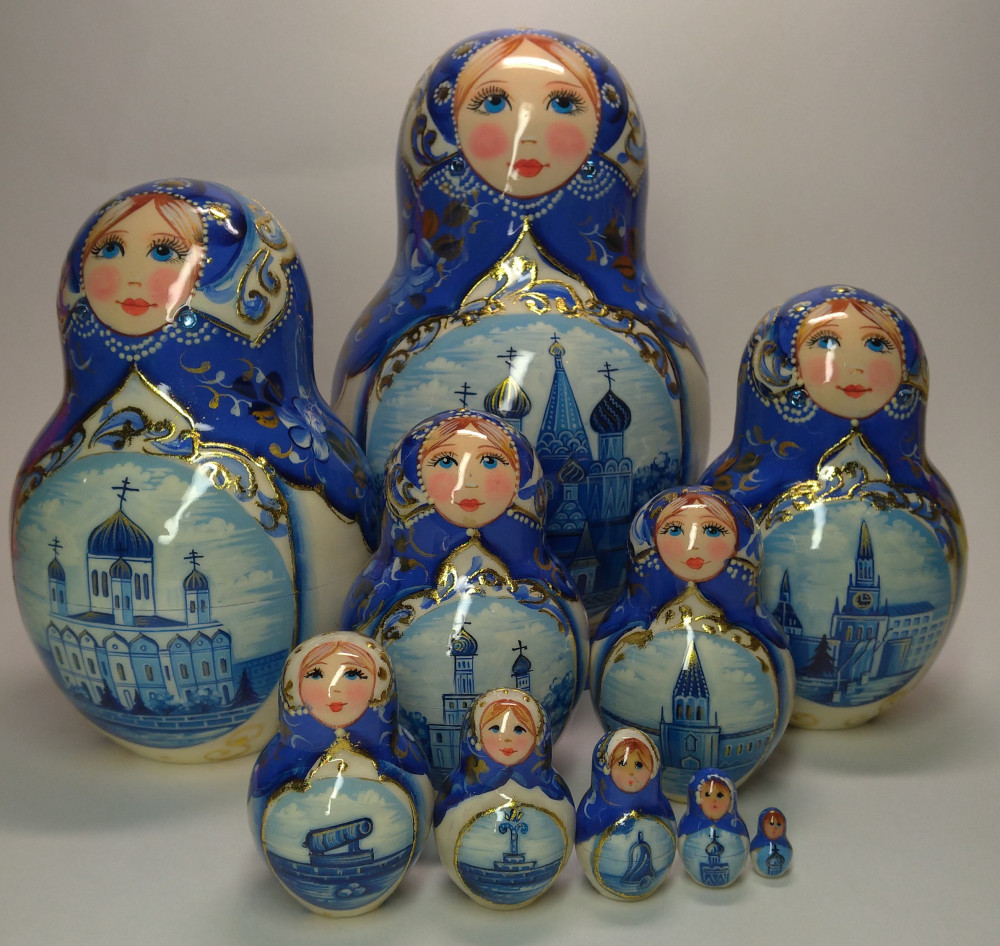 160 mm Moscow Cathedrals hand painted wooden round Matryoshka doll 10 pcs (by A Studio)