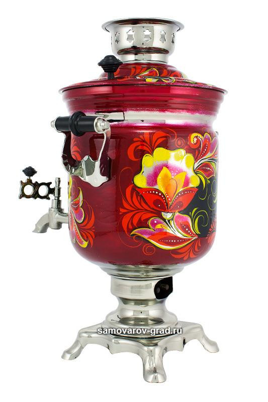 Flowers Hand Painted Electric Samovar Kettle with Teapot and Tray