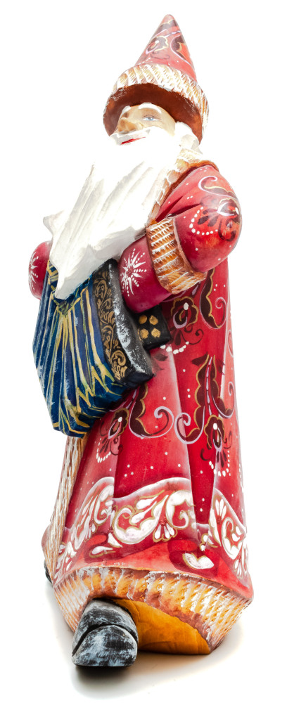 270 mm Santa with an Accordion Carved Wood Hand Painted Collectible Figurine (by Igor Carved Wooden Figures Studio)