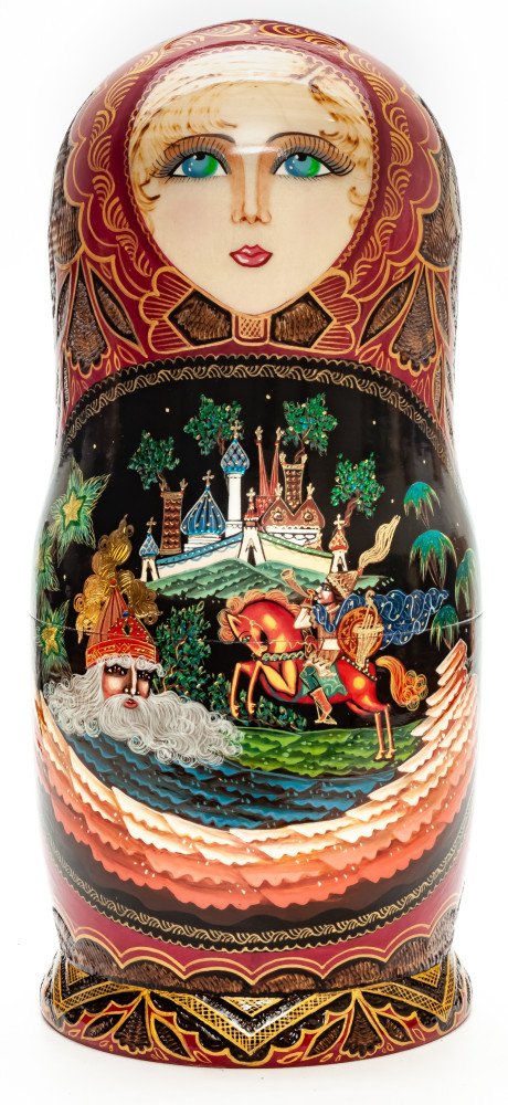 Shop Exclusive Nesting Dolls 260 mm Ruslan and Lyudmila hand painted on Wooden Matryoshka doll 5 pcs (by Trifinov Studio) online at Skazka.site | Eligible for fast shipping and free returns. 260 mm Ruslan and Lyudmila hand painted on Wooden Matryoshka doll 5 pcs (by Trifinov Studio)