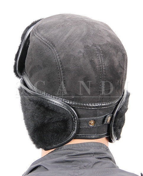 Black Sheepskin Ushanka Hat with Ear flaps (by Scandi Furs)