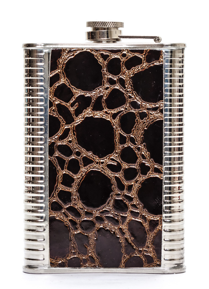 9 oz Dark Brown Leather Coated Metal Flask