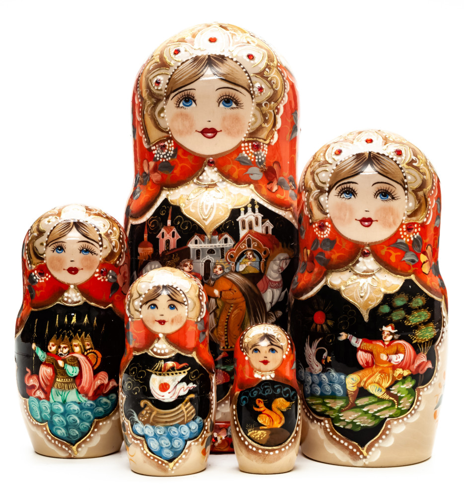 200 mm the Tale of Tsar Saltan hand painted wooden Matryoshka doll 5 pcs (by A Studio)