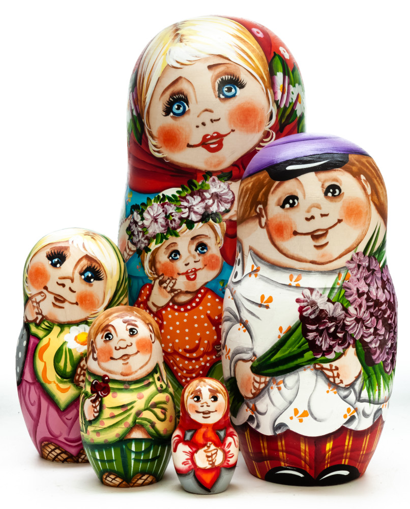 180 mm Russian Family hand painted wooden Matryoshka doll 5 pcs (by Tatiana Morozova)