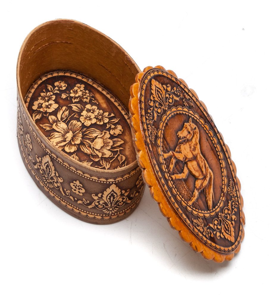 75x50 mm Horse hand made Birchbark Jewelry Box (by Maxim Birch)